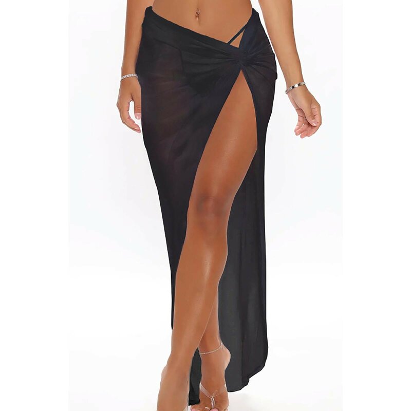 Beach Dress 2024 Summer Women's Swimwear Cover Up Skirt Halter Sexy Mesh See Through Slim Skirt Fashion Solid Colour Beach Dress