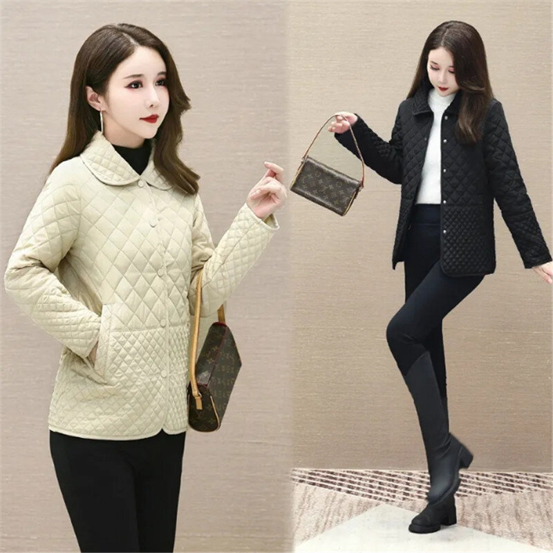 Winter Short Cotton Jacket Women 2023 New Loose Lapel Square Coat Pure Colour Outerwear Fashion Covered Button Overcoat Female