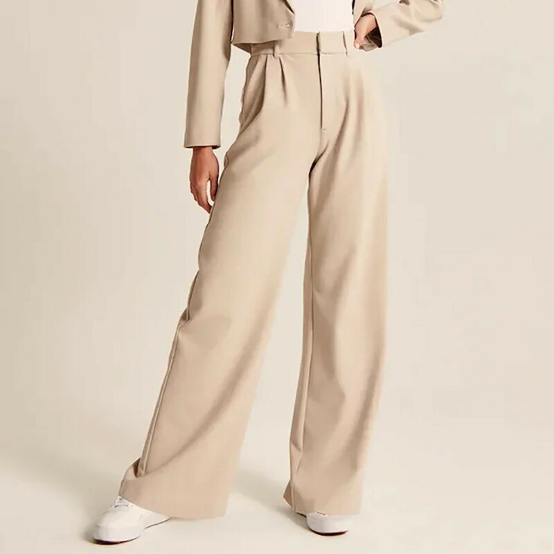 Chic High Waist Wide Leg Pants for Women New Loose Straight Trousers Spring Fall Buttons Casual Pants Female 2024 Office Lady
