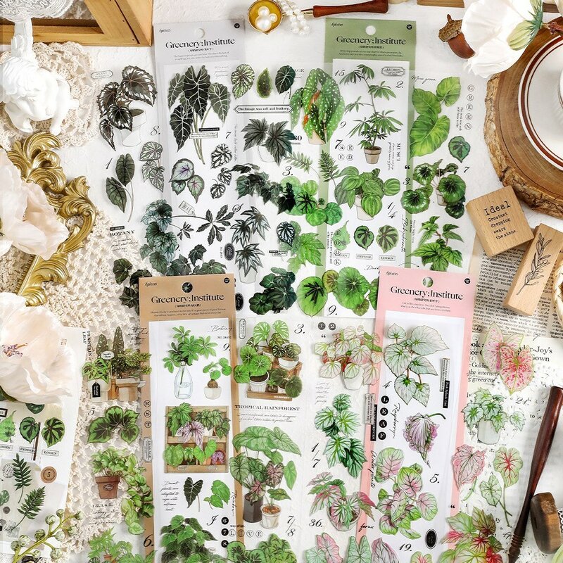 6 Pcs Green Plants DIY Planner Stickers Decal Decorative Sticker For Scrapbooking Embellishment Supplies
