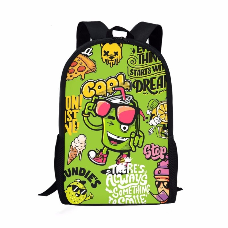 Tas sekolah anak muda motif, tas punggung kapasitas besar, tas kasual, tas buku untuk anak kecil, tas ransel anak-anak, pola pembuat grafiti