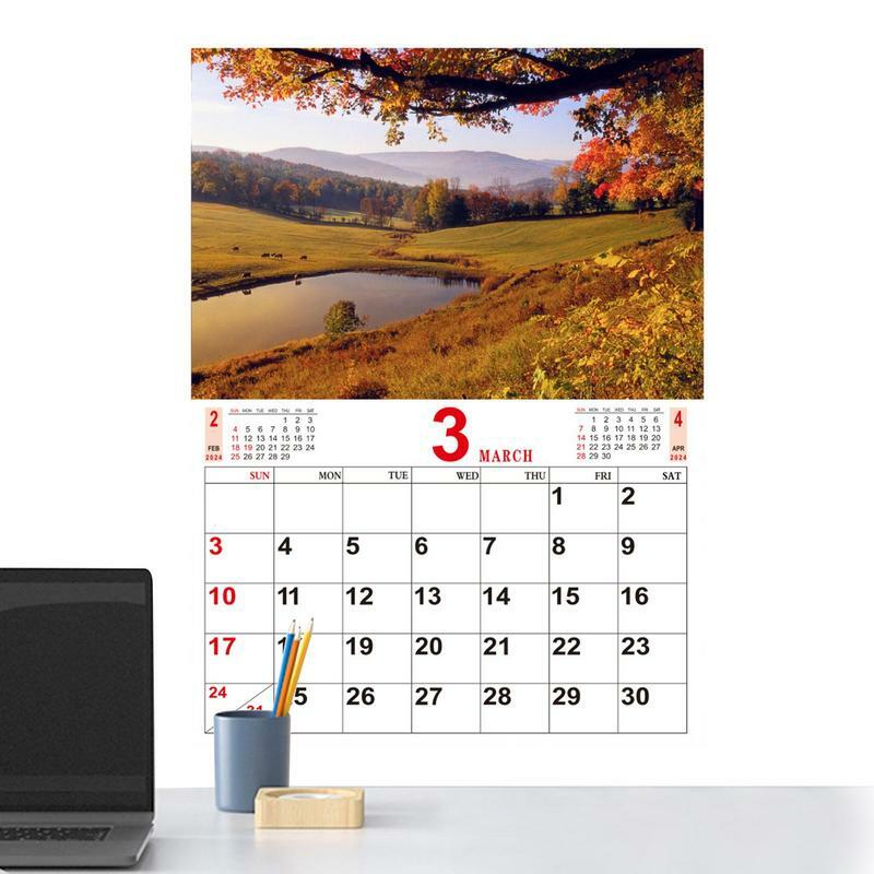Kalendarz 2024 Miesięczne krajobrazy przyrody podróżują kalendarz ścienny przenośnej fotografii przyrodniczej co miesiąc kalendarz ścienny s dla gabinet