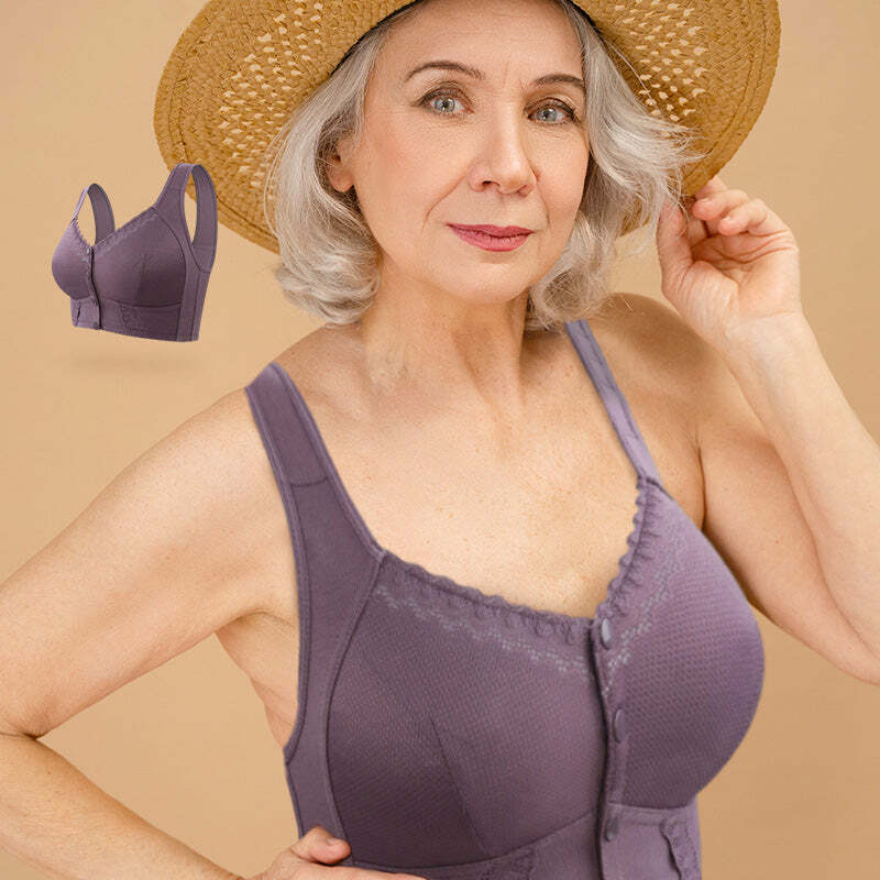 Stretchy Front Closure Breathable Bra Underwear for Seniors Wireless Soft Cotton Thin Cup for Middle-aged and Elderly Underwear