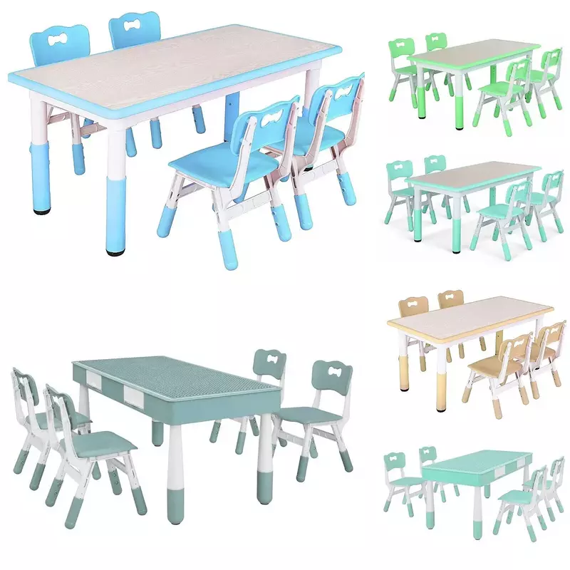 유아용 멀티 활동 테이블 세트, 어린이 공부 책상, 어린이 책상 의자 세트, 높이 조절 가능 의자 4 개 세트