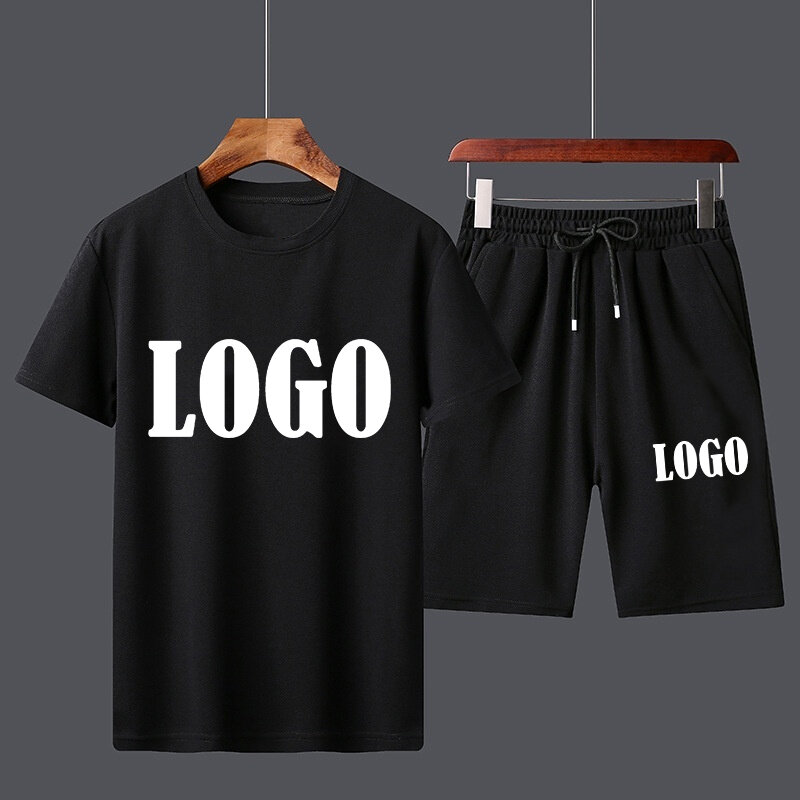 Conjunto de dos piezas de camiseta de manga corta y pantalones cortos para hombre, traje informal de moda de verano personalizado