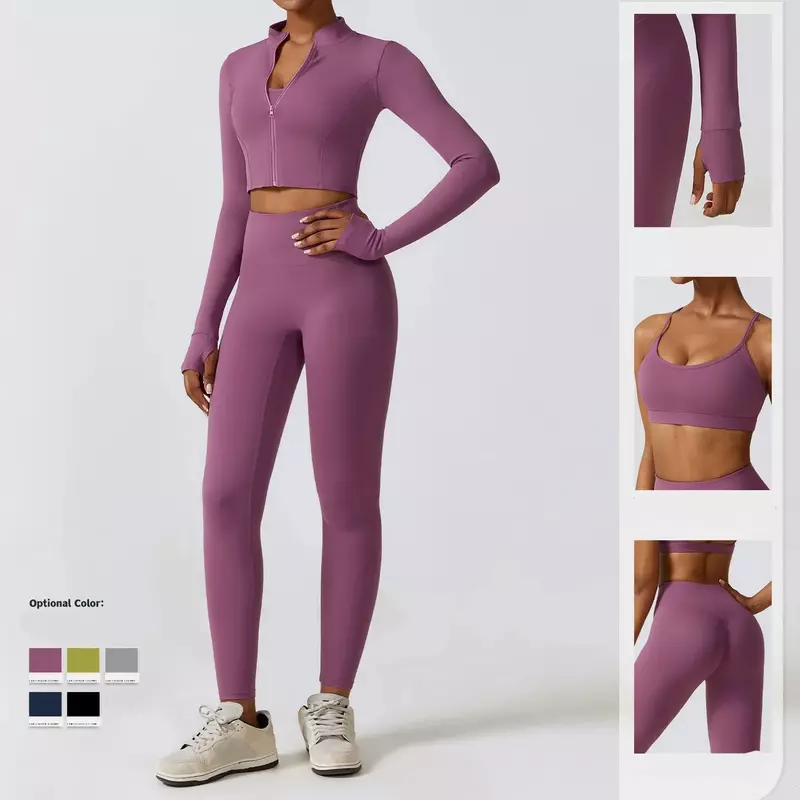 Autumn And Winter Tight Yoga Suit Quick Drying Exercise Set Slimming Fitness Suit Three Piece Set