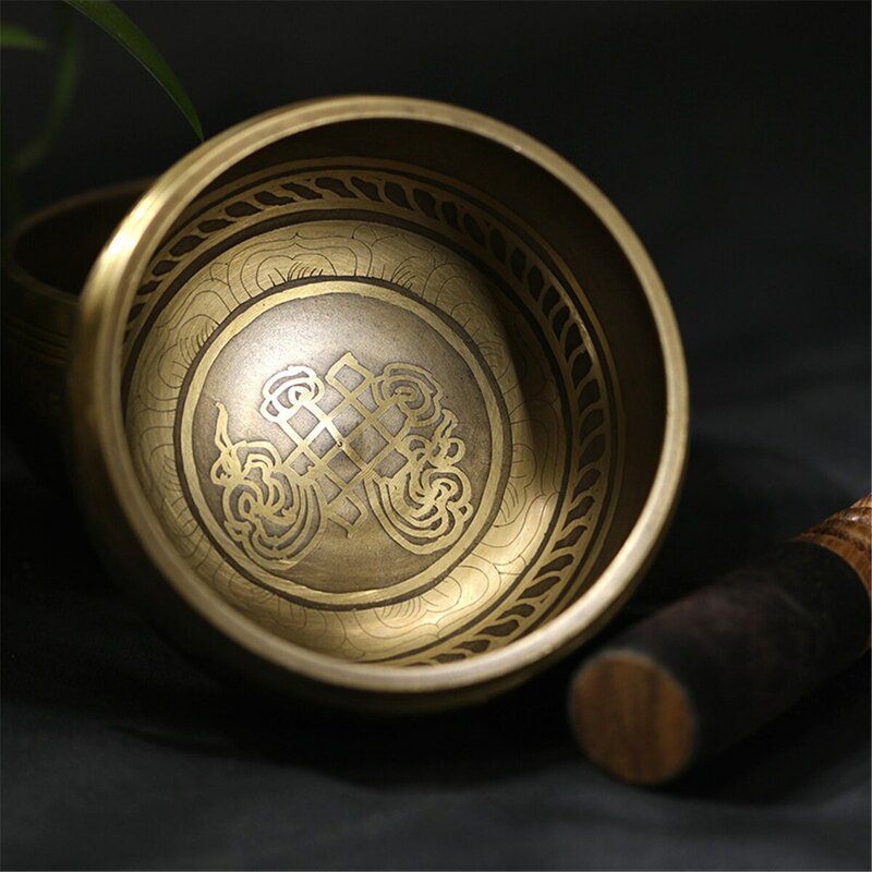 Тибетская Поющая чаша в комплекте, звуковая чаша, чаша для медитации, уникальный подарок, полезно для медитации, йоги, снятия стресса, золотая чаша
