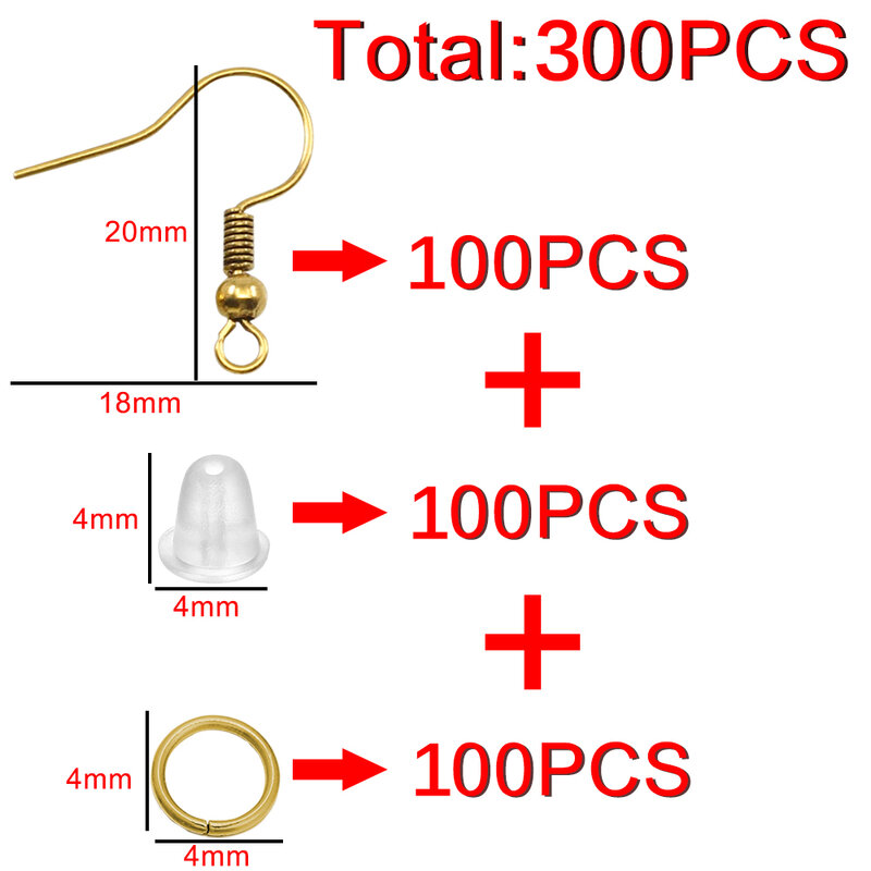 100/220/300pcs kolczyki zestaw kolczyki haki otwarte Jump pierścienie zatyczka do uszu łączy dla DIY komponenty do wyrobu biżuterii akcesoria akcesoria