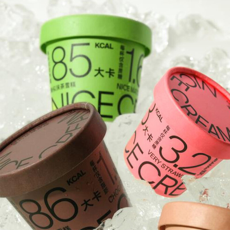 Spersonalizowany produkt 2023 lody w nowym stylu kubek papierowy mała jednorazowa papierowa miska z pokrywką i łyżka do jogurtu lodowego