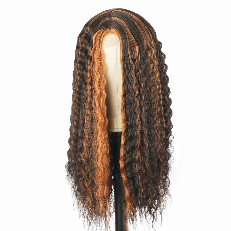 Rambut palsu wanita berombak besar air panjang Wig hitam/putih Wig wanita sintetis alami tanpa lem bersuhu tinggi rambut serat Cosplay harian