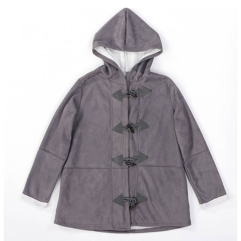 Abrigos de invierno de manga larga de imitación para mujer, chaqueta suelta de doble botonadura con bolsillos, talla grande, gris, M
