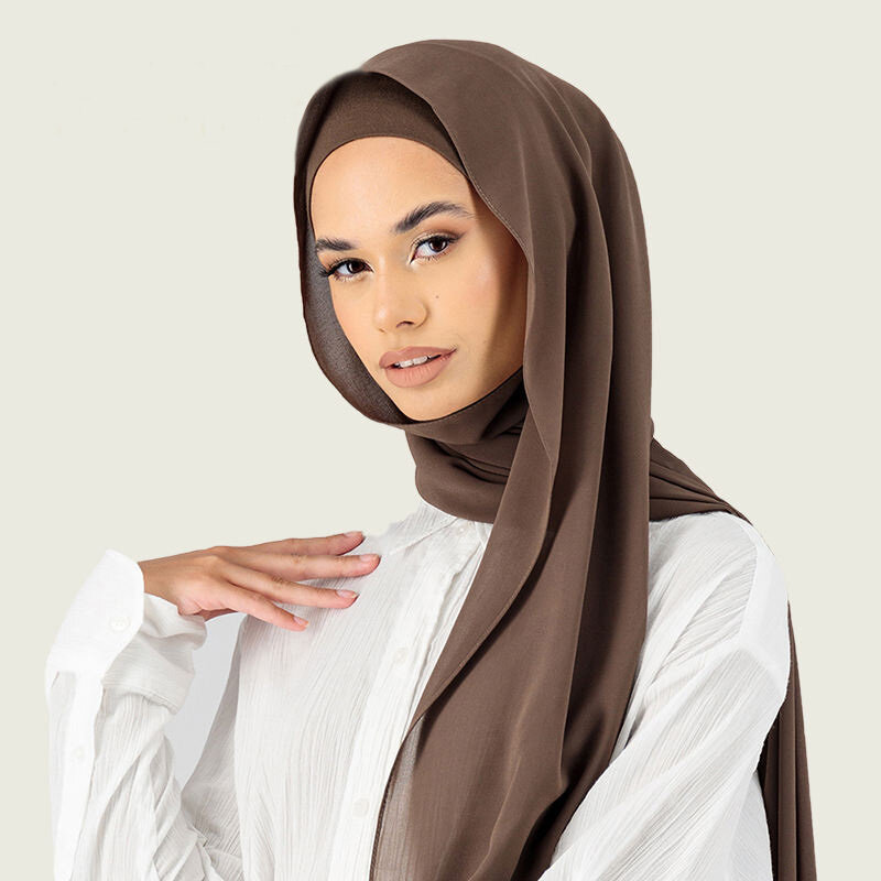 Conjunto de dos piezas de chifón para mujer, Hijab a juego, bufanda de gasa, chales a juego