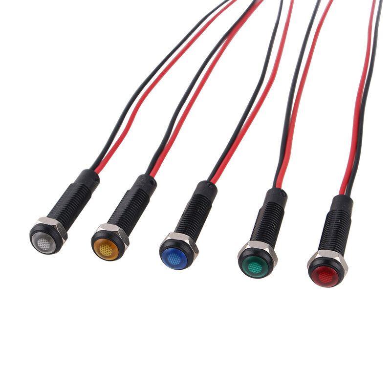 1pc 6mm hitam teroksidasi lampu indikator plastik peringatan Mini LED Pilot lampu sinyal 6V12V 24V 220V dengan kawat Merah Kuning Biru Hijau