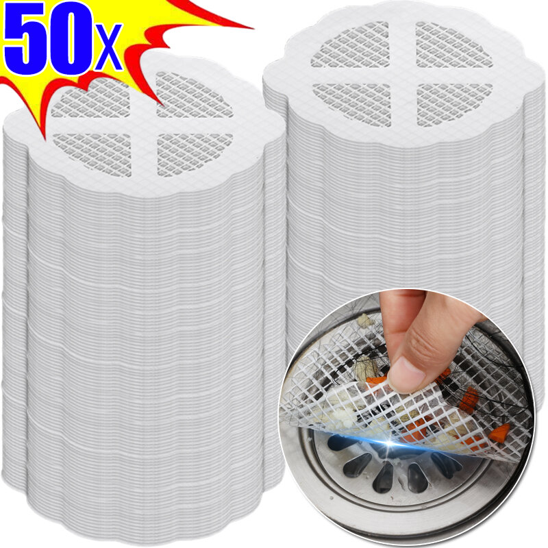 10/50pcs Disposable Floor Drain Stickers Mesh Hair Catcher Stopper Bathroom Shower Floor Drains Cover Anti-blocking Filter Paper