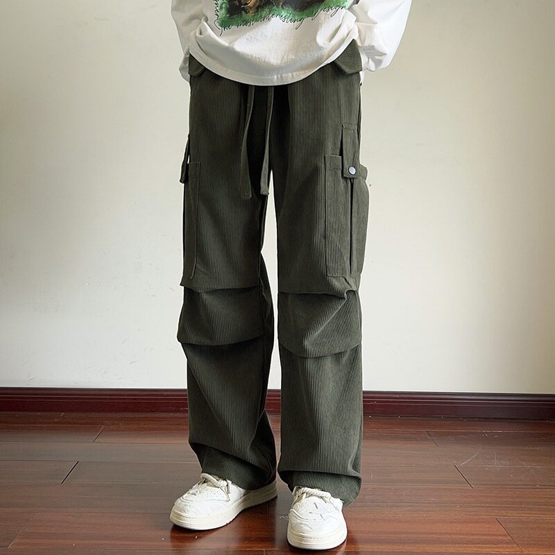 Sztruksowe kombinezony dla mężczyzn jesienią i zimą w nowym stylu luźne proste spodnie modne duże rozmiary szerokie nogawki spodnie typu Casual modne