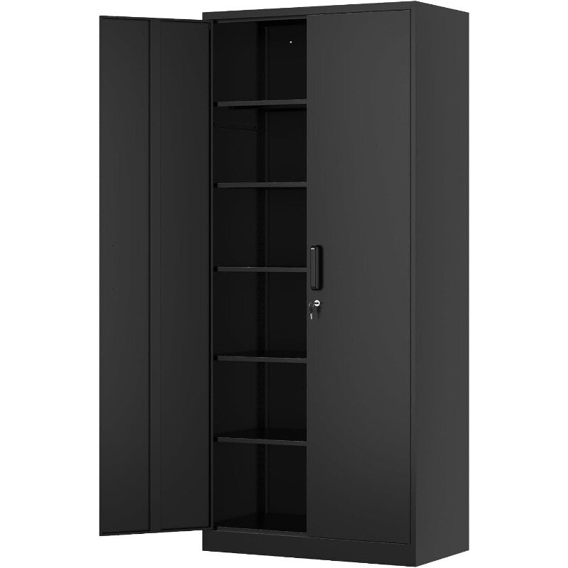 ตู้เหล็ก71 "สีดำและสีเทาตู้เก็บเอกสารตู้เครื่องมือเหล็กพร้อมชั้นวางประตูและลิ้นชักที่ล็อคได้