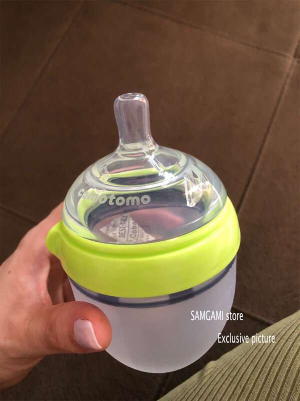Garrafa de silicone para crianças, BPA Free Feeding Bottle para crianças, Verde e rosa, 5 oz e 8 oz, 2 pacotes