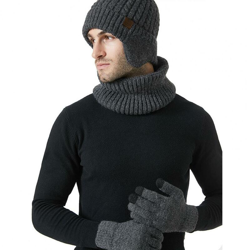 Зимние аксессуары унисекс, вязаная шапка, перчатки, шарф, набор из 3 предметов, зимняя флисовая подкладка, шапка, шарф, перчатки, набор для мужчин и женщин