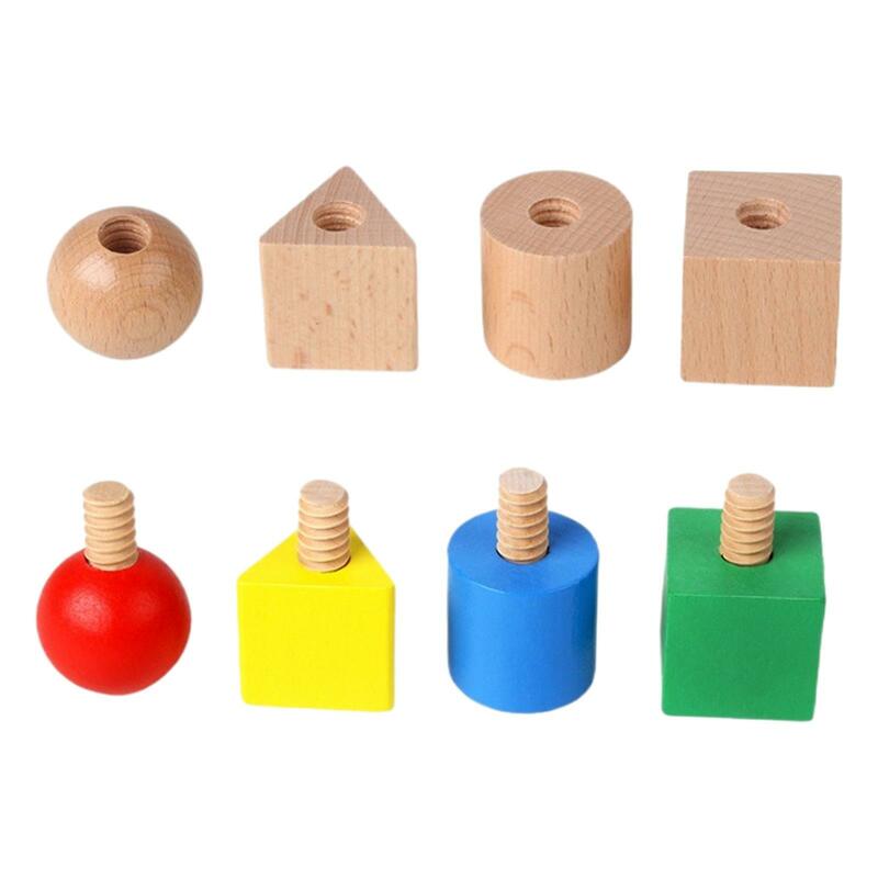 8Pcs Wooden Nuts and Bolts Set Tightening Screw for Children Preschoolers