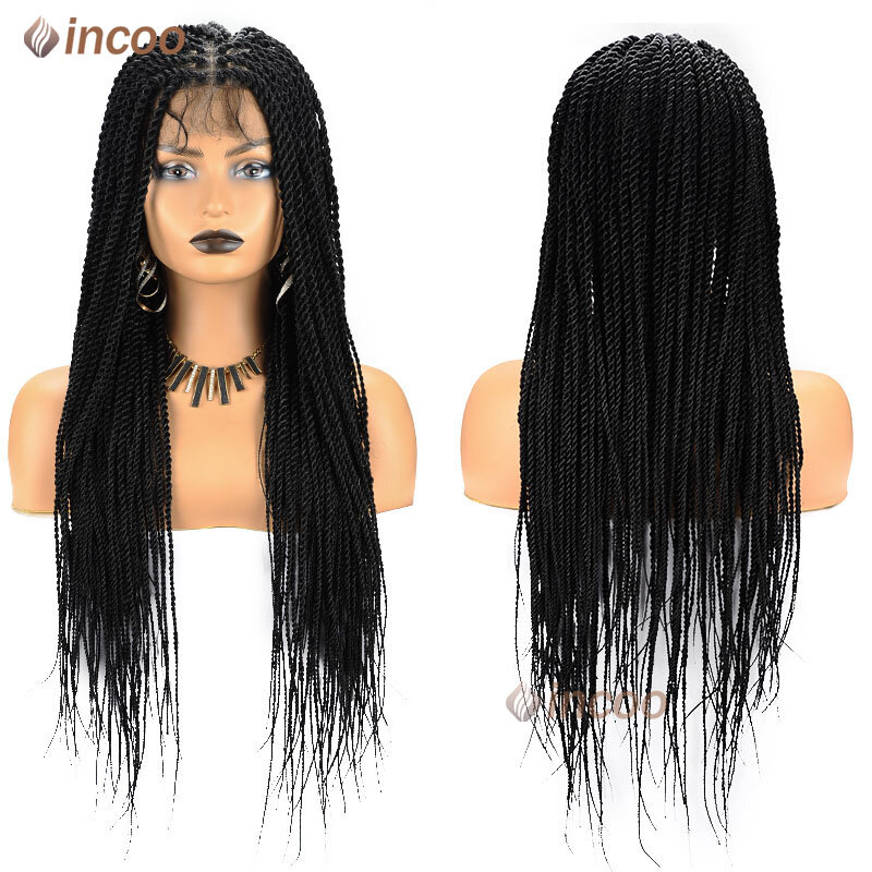 Syntetyczne pełne koronkowe peruki z przodu Twist Braided Peruki dla czarnych kobiet Box Braided Lace Front Faux Locs Wig Goddess Braids Wig 36''