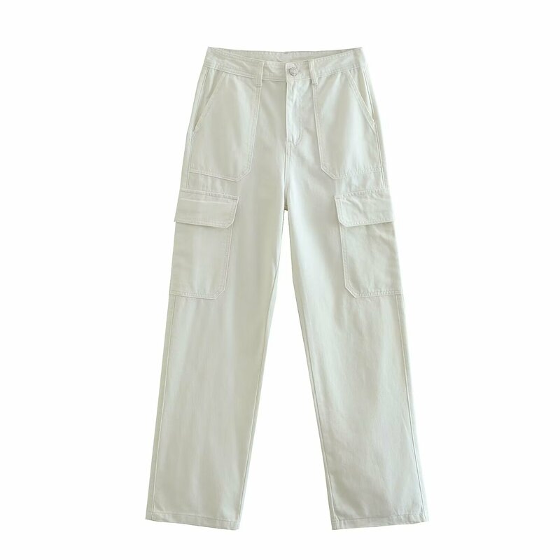 Pantalones de trabajo decorativos con bolsillo recto de cintura alta, nuevo estilo de primavera