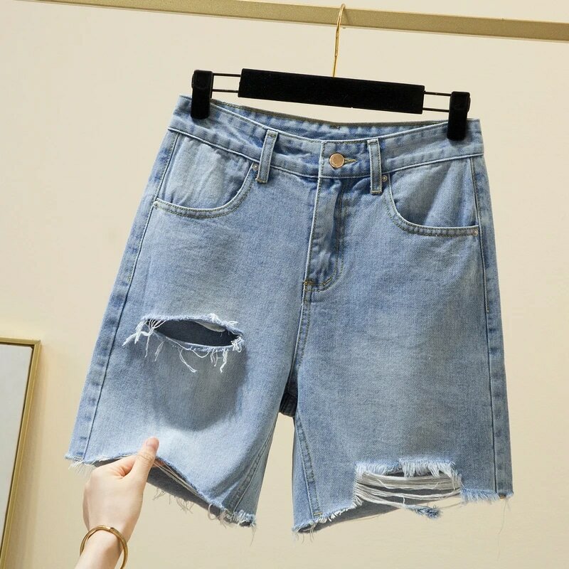M-4XL letnie damskie spodenki jeansowe z dziurami luźne półjeansowe damskie krótkie spodnie Streetwear