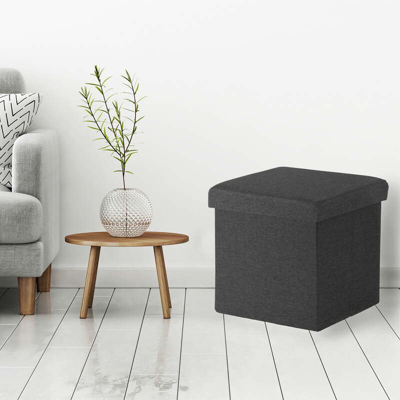 Seville Classics Cushioned Fabric Ottoman Hidden Storage Chest Footrest Chair, Padded Seat, Modern Gray, 15.7" Cube