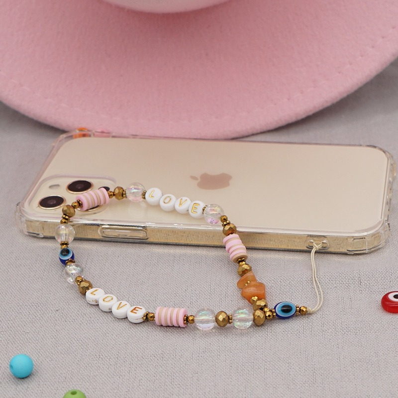 Tali Telepon Warna-warni Antihilang untuk Wanita Perhiasan Tali Gantung Manik Akrilik Universal Jimat Huruf Rantai Ponsel 2021 Baru