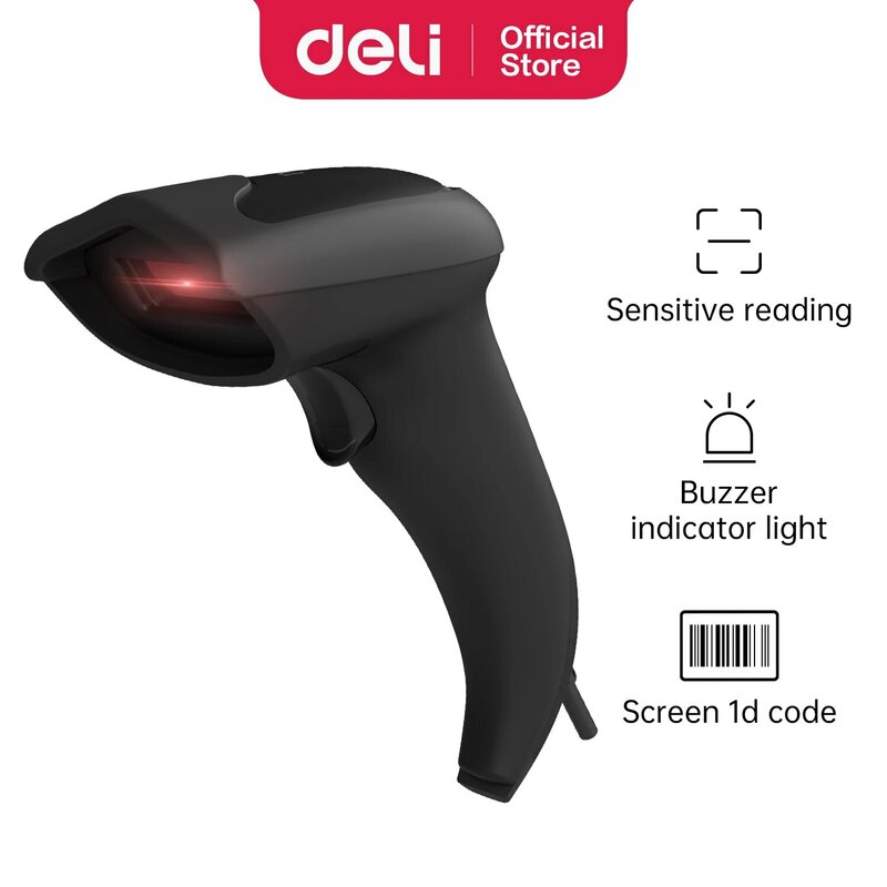 Deli сканер штрих-кода проводной 1D ручной автоматический сканер для настольного компьютера сканер с непрерывной кисточкой техника ES201