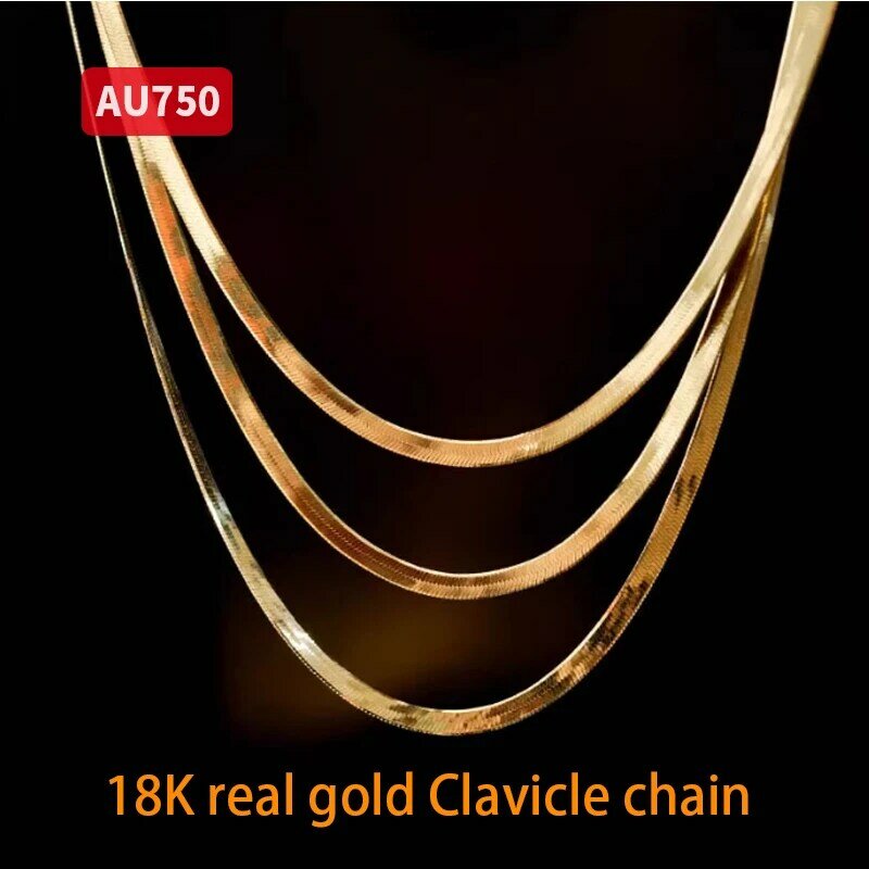Collar de oro Real de 18K para mujer, cadena de hueso de serpiente Clavicular, sensación mayor de lujo, Primavera