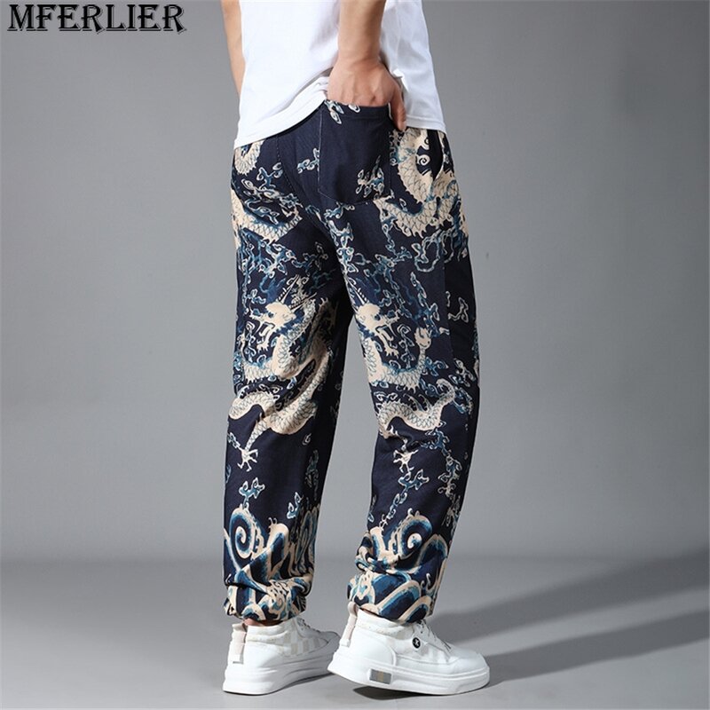 Pantalones con estampado de dragón de estilo chino para hombre, pantalón de correr informal, a la moda, talla grande 10XL 11XL