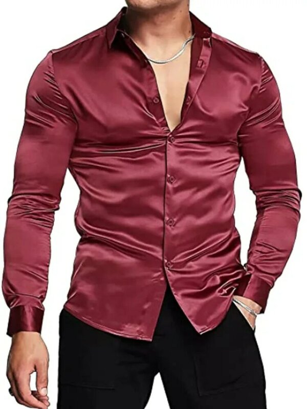 Camisa de tela de concha de seda Real para hombre, camisa de vestir de manga larga, no de hierro, de fácil cuidado, para negocios, 3XL