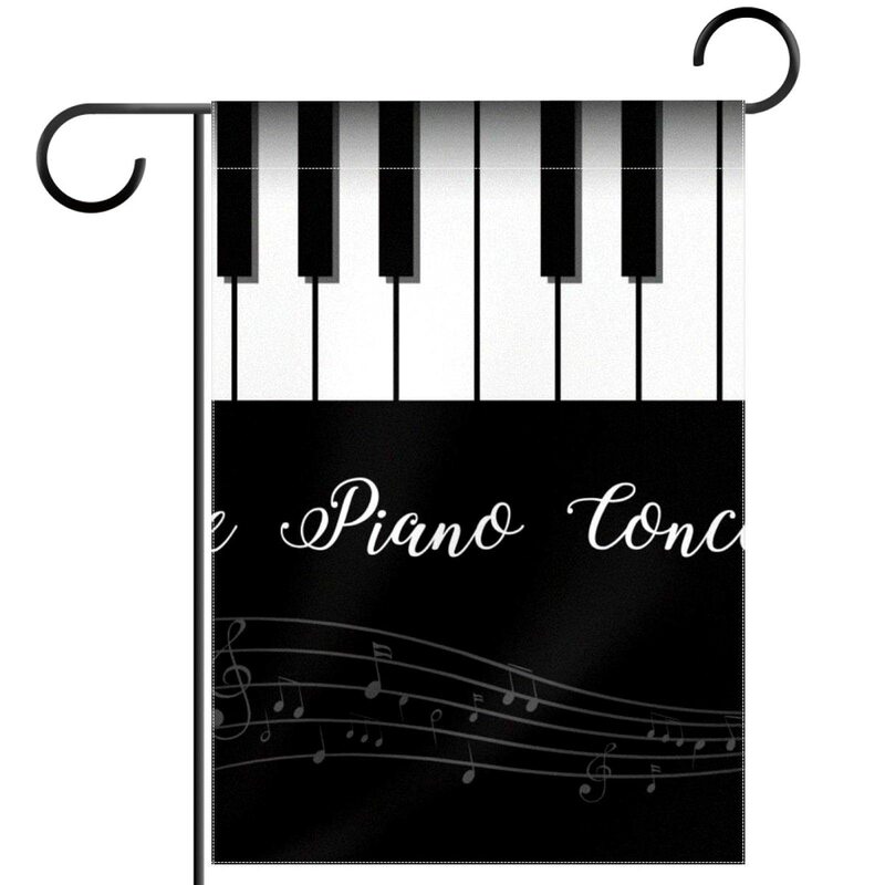 ピアノの音符ガーデンフラッグ黒と白のキーヤードの旗音楽両面ポリエステル屋外家のバルコニーの装飾旗