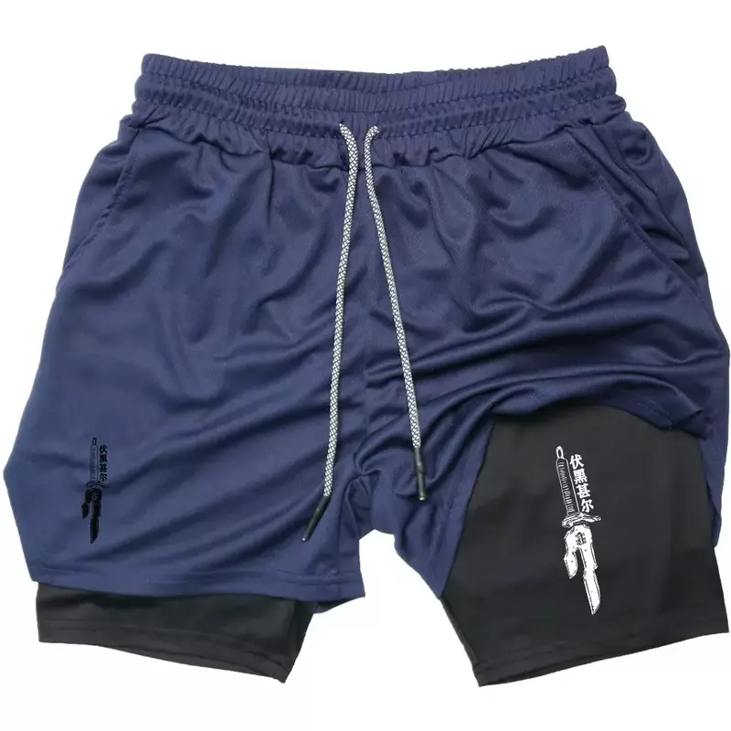 Pantalones cortos de rendimiento para hombre, Shorts con estampado de Anime Jujutsu Kaisen, secado rápido, transpirables, para entrenamiento, correr, bádminton, gimnasio, con bolsillo