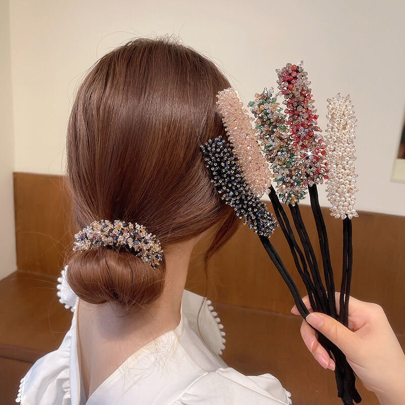 Women Easy Hair Bun Maker Floral crystal Donut Updo Hair Stick DIY Plate Hair Bendable Hairband Chignon Hair Accessories Gift