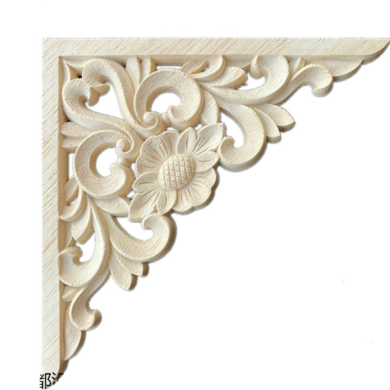 Wood Flower Carved Decal Corner Onlay Applique Frame Door Furniture Wall Unpainted for Home Cabinet Door Decor