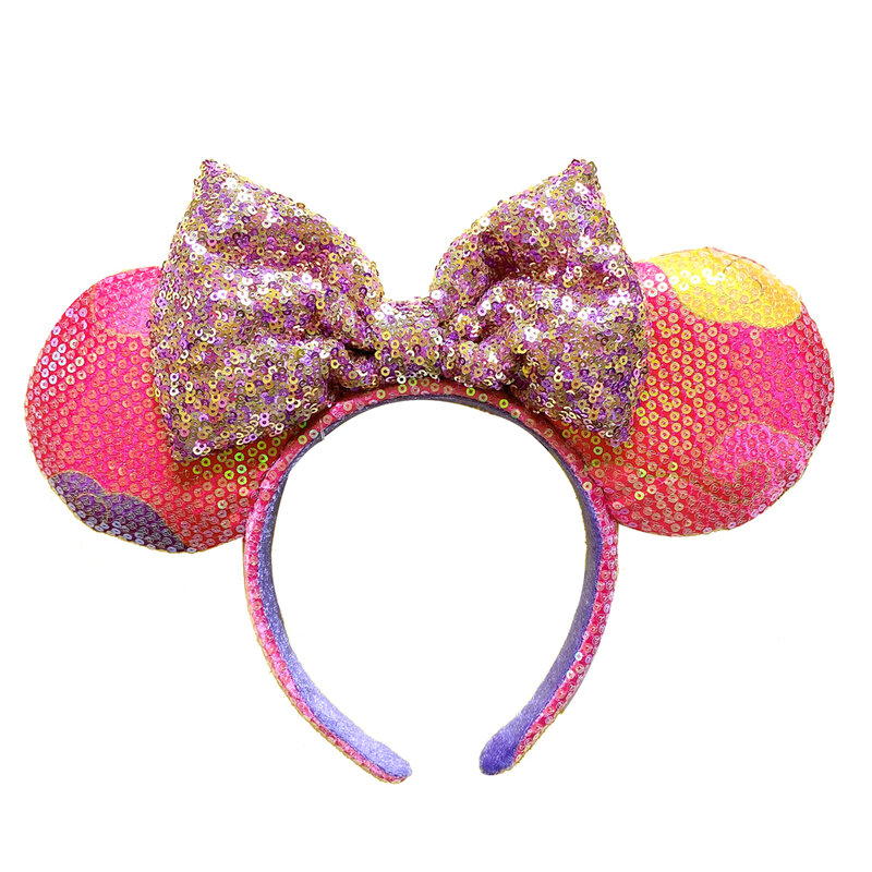 Disney Mickey Mouse Ear Headband, Parque de Diversões Cabelo Hoop, Peixe Escala Lantejoula Mesh, Festa Headwear, Menina Brinquedo, Aniversário