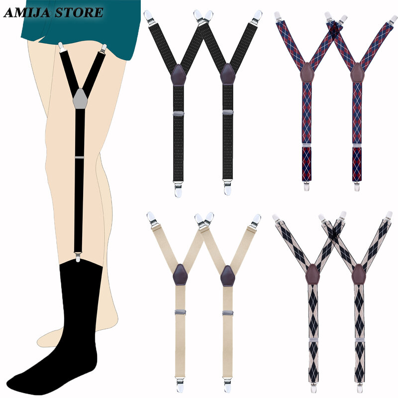 1 par de camisas ajustables para hombre, soporte de pierna en forma de Y, tirantes de muslo con Clips de bloqueo antideslizantes, ligas para hombres