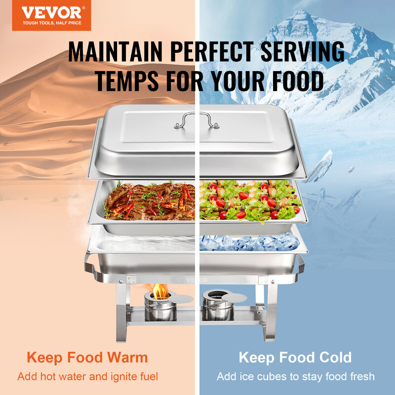 VEVOR 8QT прямоугольная тарелка для жарки 4/6 упаковок из нержавеющей стали chперы с полноразмерными кастрюлями Набор для кейтеринга и буфета подогреватель еды сервер