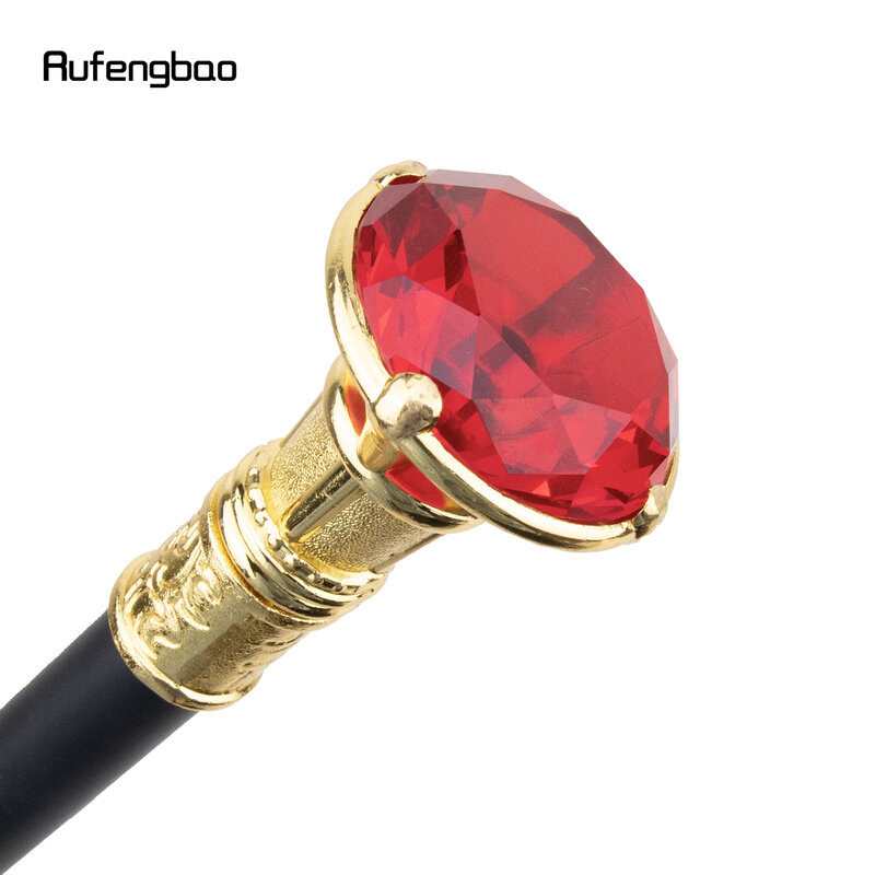 Red Diamond Single Joint Golden Walking Stick with Hidden Plate Self Defense Fashion Cane Plate Cosplay Crosier Stick 93cm