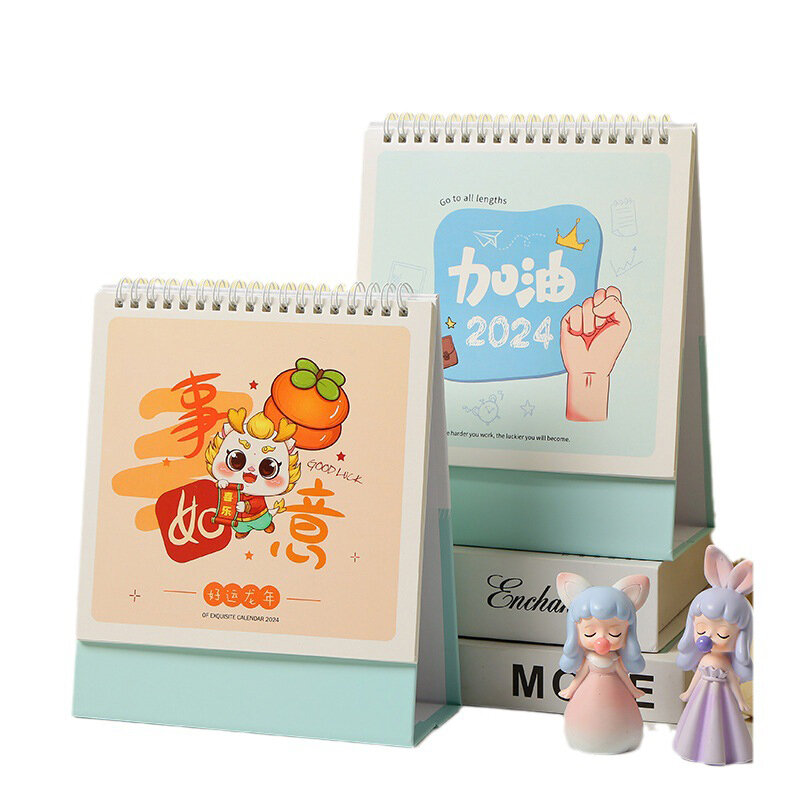 2024 Calendar Little Fresh Desk Calendar Desktop Planner Notepad Coil Calendar Book Stationery Office School Supplies
