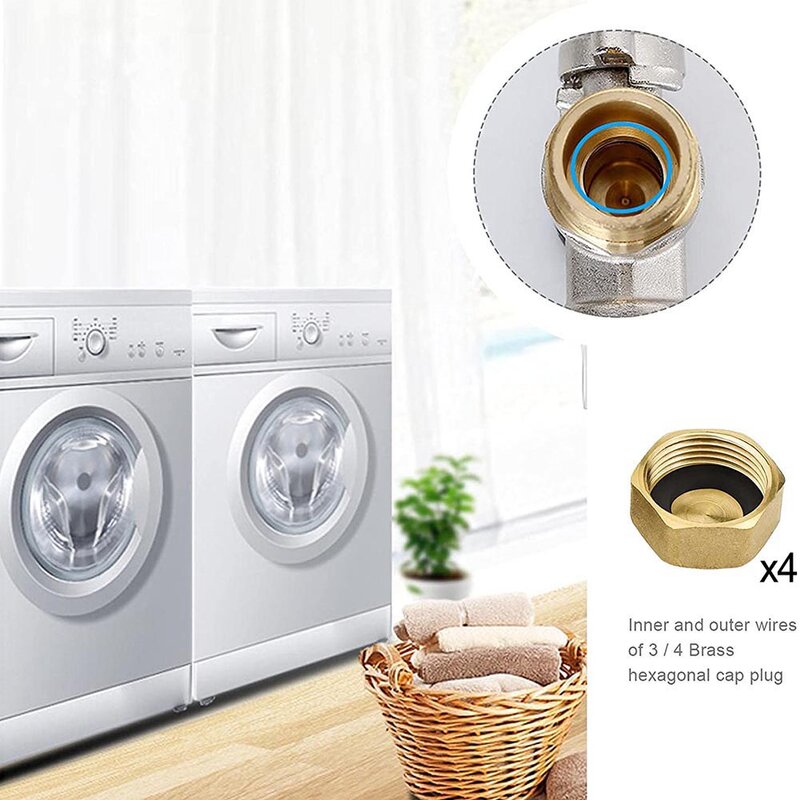 4PCS Female Threaded Plug Washing Machine Radiator Valve Brass Cap Nut+ Washer Household Valve Accessories Replacement
