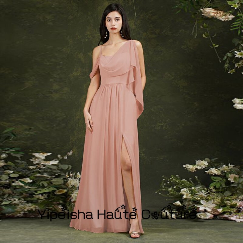 Yipeisha-vestido de gasa para dama de honor, prenda sin tirantes, con abertura alta y tirantes finos, color rosa, para verano, 2022
