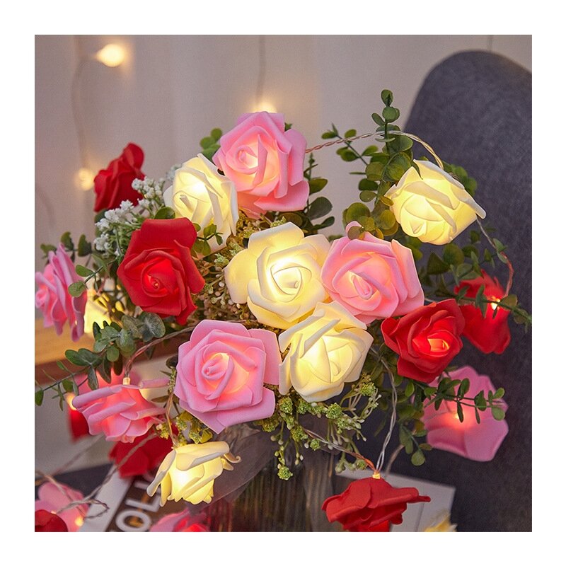 Guirxiété lumineuse LED à simulation de roses, USB, batterie 62, guirxiété de Noël, proposition du jour de Léon, décoration de mariage