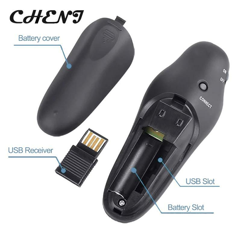 Presentasi PPT USB nirkabel 2.4GHz, pena Flip, Presenter Clicker dengan lampu merah kendali jarak jauh untuk guru