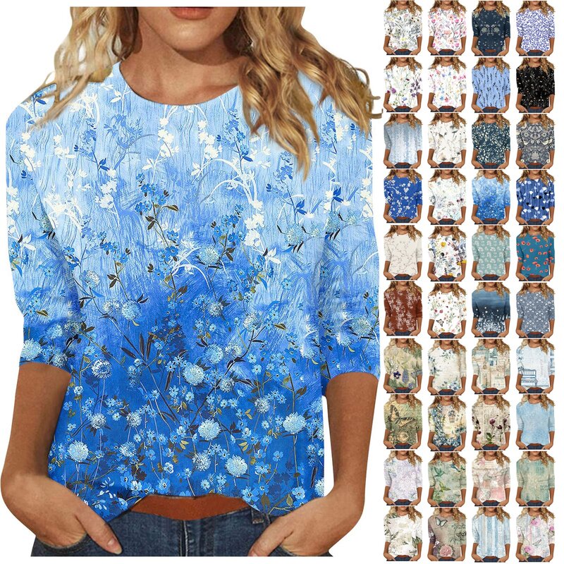 Y2k Top 3/4 Sleeve Shirts For Women Cute Print Graphic Tees Blouses Casual Plus Basic Tops Pullover Top Female футболка женский