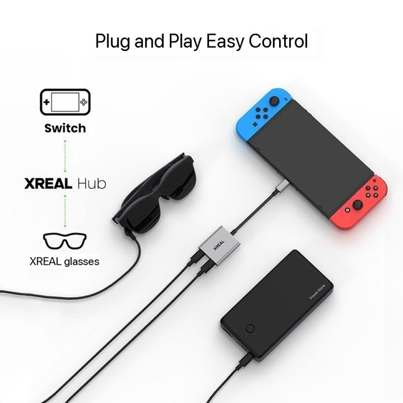 XREAL Hub-Adaptador de carga rápida 2 en 1 para gafas, adaptador de vídeo portátil para XREAL AIR/AIR2, 120hz, USB-C, PS4, PS5