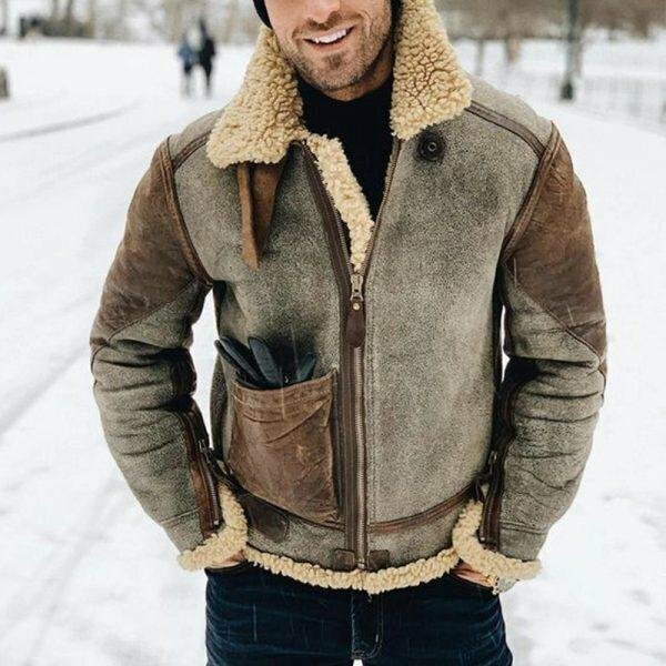 Jaket bulu imitasi satu potong hangat pria, mantel musim dingin tebal lembut bulu buatan ritsleting 2024