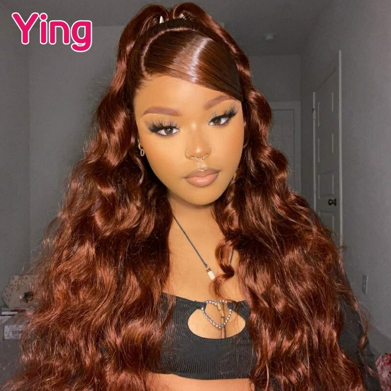 Ying Wig Brasil 34 inci 12A 200% warna cokelat kastanye gelombang tubuh 13x4 Wig tanpa lem rambut manusia 13x6 Wig depan renda prepked