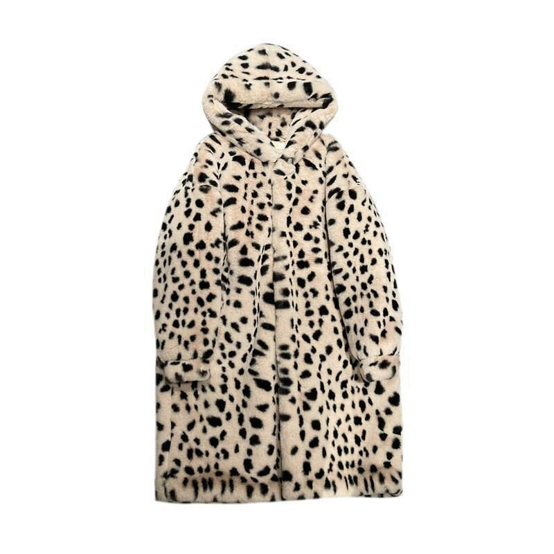 جديد تقليد الفراء ليوبارد معطف الفرو الفراء الكل في واحد المرأة معطف الشتاء نمط موضة الملابس النسائية